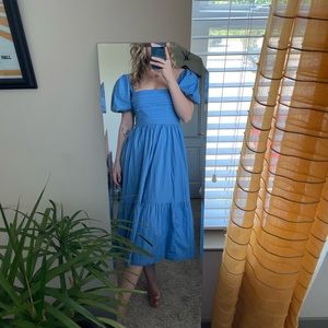 Abercrombie ruched bodice puff sleeve midi dress